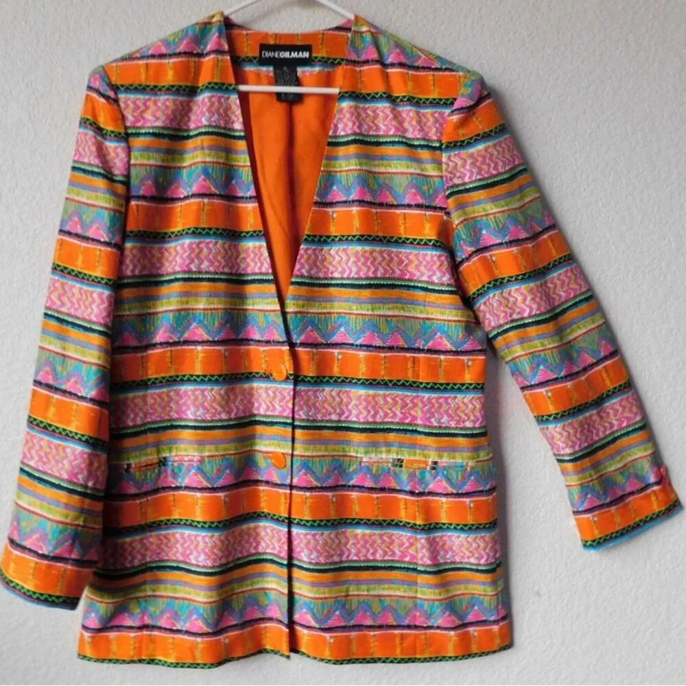 Diane Gilman multi-color lightweight 100% silk jacket, sz 14